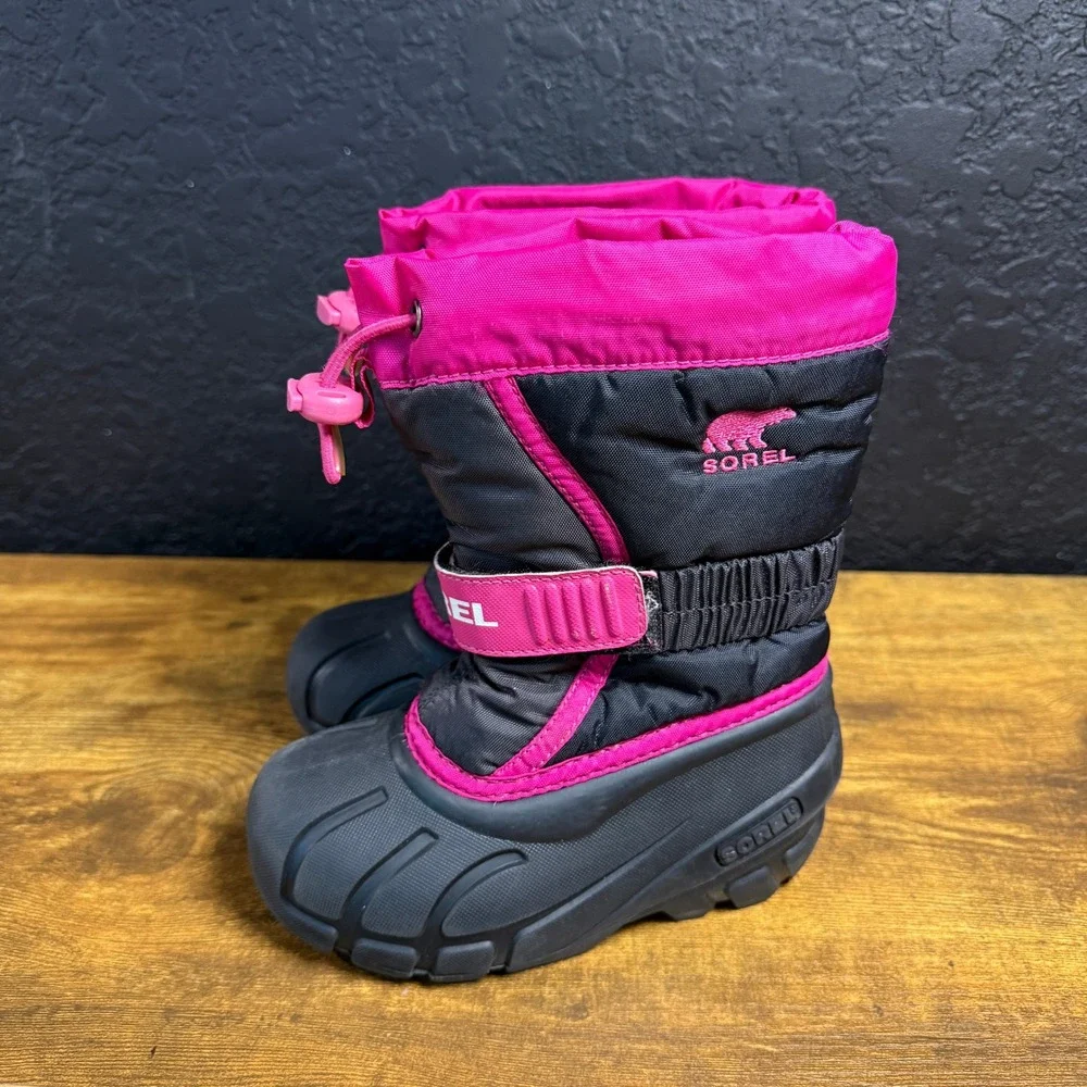 Sorel Flurry NC1885-627 Pink Black Synthetic Snow Boots Kids Size 9